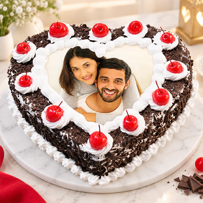 1 Kg Heart Shaped Black Forest Photo Cake