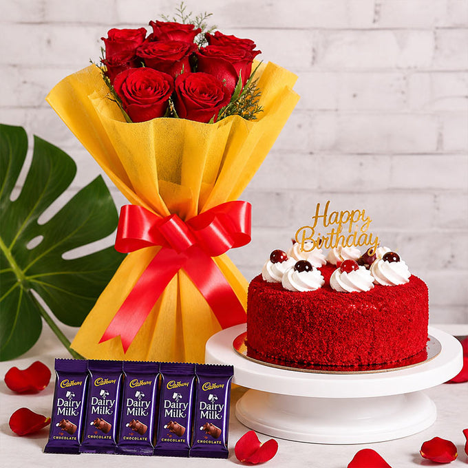8 Red Roses And Red Velvet Cake - Cake Delivery in GiftsGhaziabad