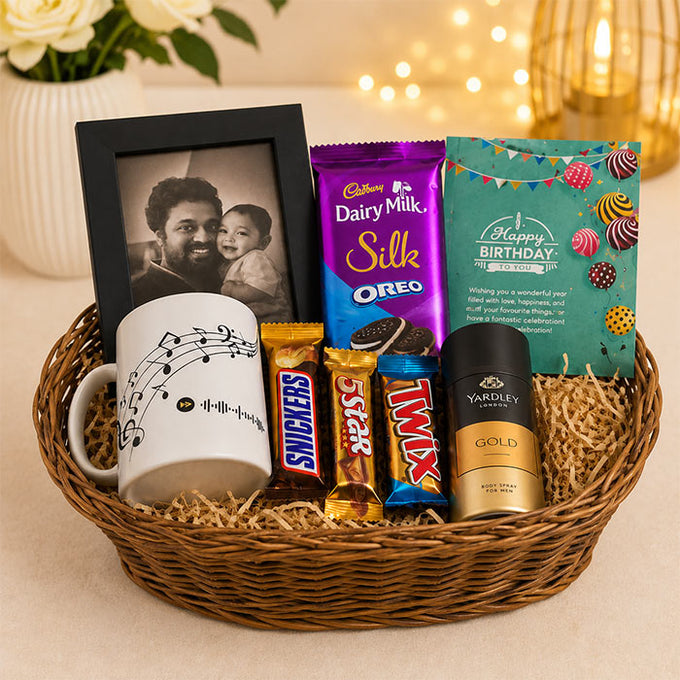 Adorable Hamper of Mug , Frame , Chocolates N Perfume - Birthday Gift in Delhi