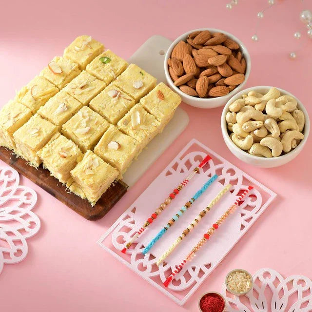 Beaded Rakhis with Sweets & Dryfruits