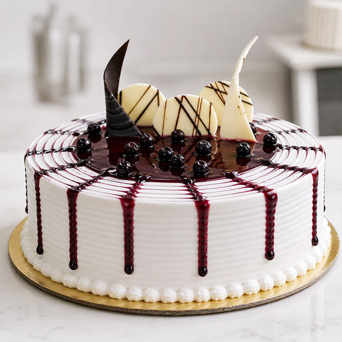 Blue Berry White Cream Cake with Chocolate Garnish