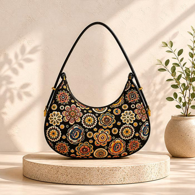 Boho Bloom Crescent Shoulder Bag