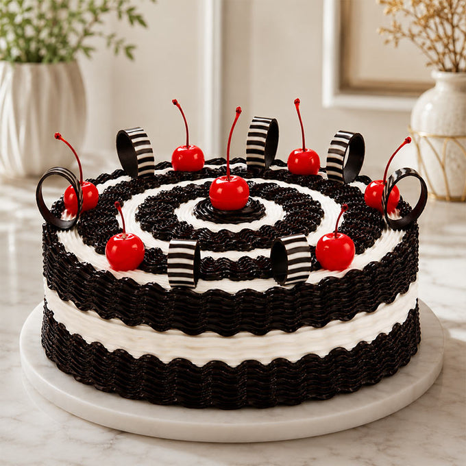 Black Forest Cake 1 KG with Cherry Decoration - Cake Delivery in GiftsGhaziabad