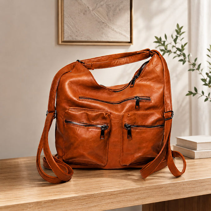 Cognac Luxe Multi-Pocket Hobo Crossbody Bag - Anniversary Gift in Mohali