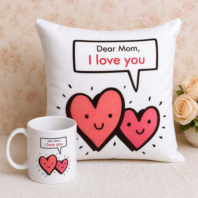 Printed Cushion & Mug Gift Combo for Mom | OyeGifts
