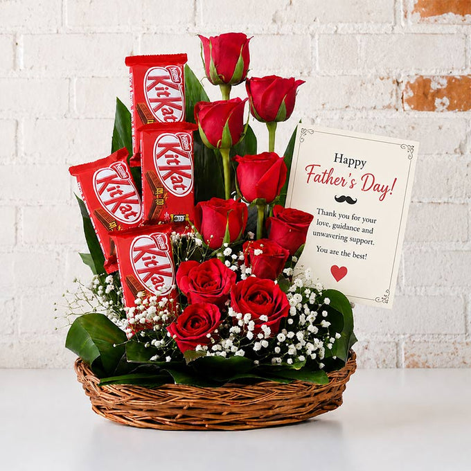 Father’s Day KitKat & Red Roses Gift Basket