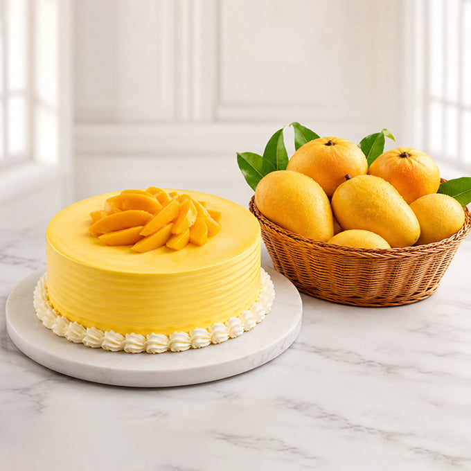 Half Kg Mango Cake with Fresh Mangoes - Cake Delivery in GiftsGhaziabad