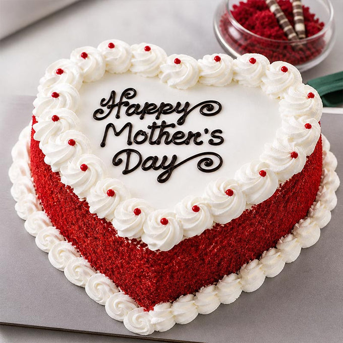 1 Kg Heart Shape Red Velvet Mother's Day Cake - Cake Delivery in Kalyani