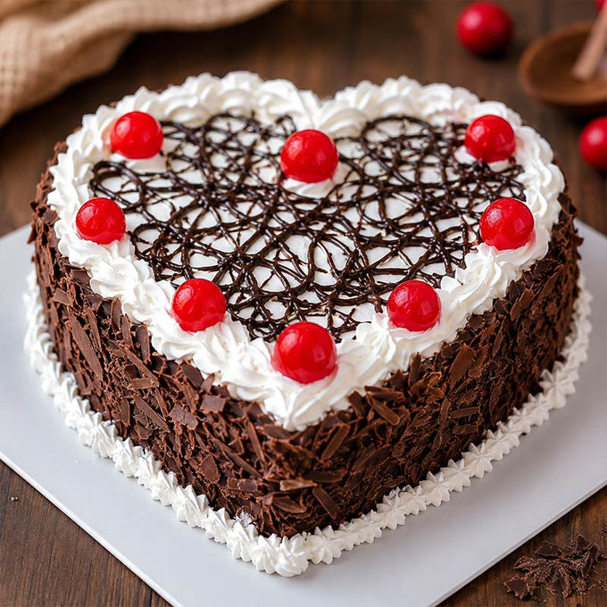 1 Kg Heart Shape Black Forest Cake with Cherries - Cake Delivery in GiftsGhaziabad
