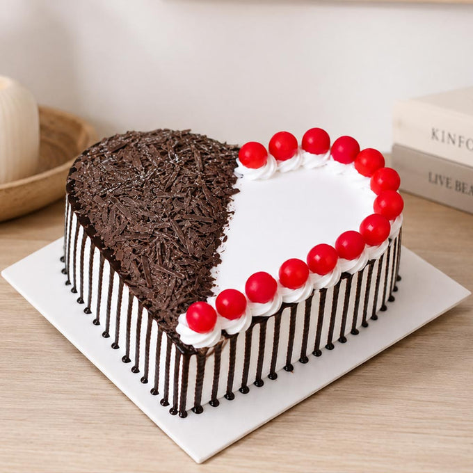 1 Kg Heart Shape Black Forest Cake with Cherries - Cake Delivery in GiftsGhaziabad