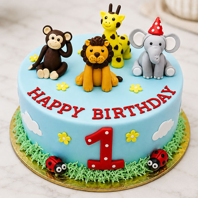 Jungle Theme Cake 3 Kg with Animal Design - Cake Delivery in Kalyani