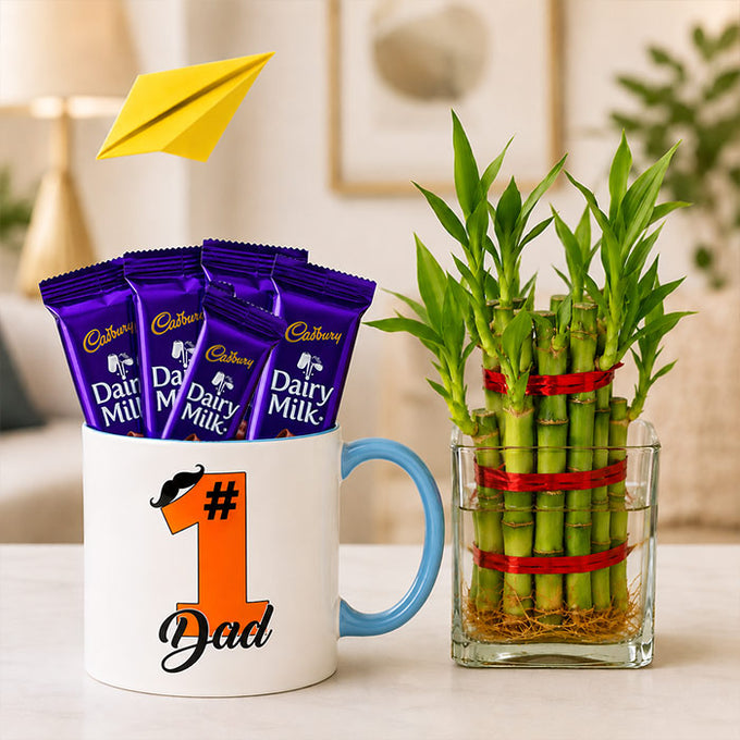 Black Mug with Dairy Milk & Lucky Bamboo | OyeGifts