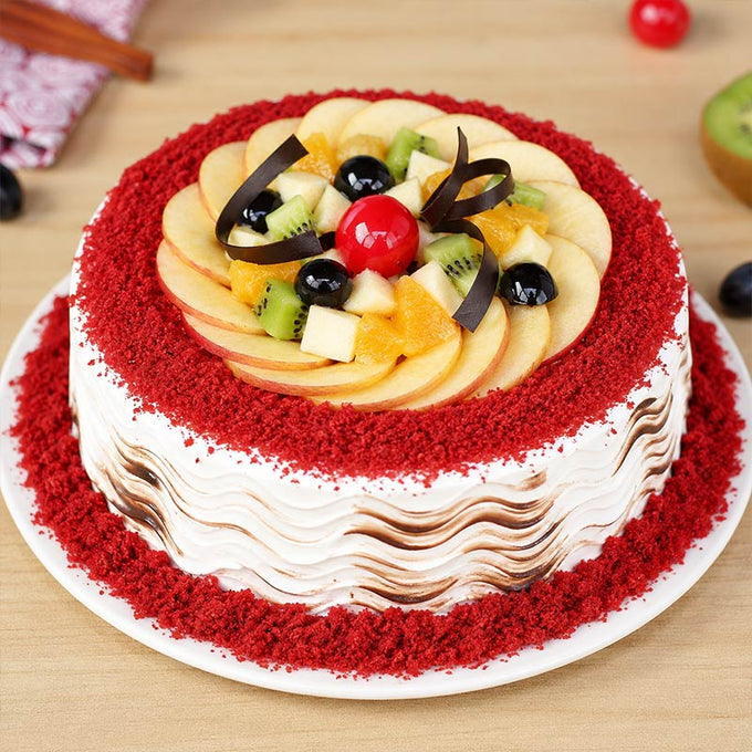 Half Kg Red Velvet Fresh Fruit Cake - Cake Delivery in Kalyani