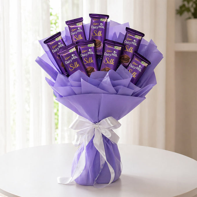 Dairy Milk Silk Chocolate Bouquet with 6 Chocolates - Flower Delivery in GiftsGhaziabad