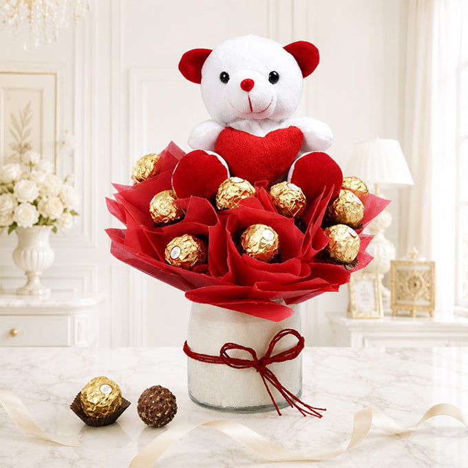 Ferrero Rocher Chocolate Bouquet with 6 Inch Teddy