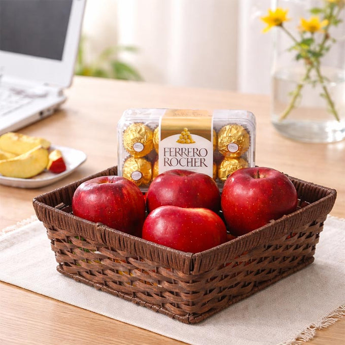 Apple Basket with 16 Ferrero Rocher Chocolate Box - Flower Delivery in GiftsGhaziabad