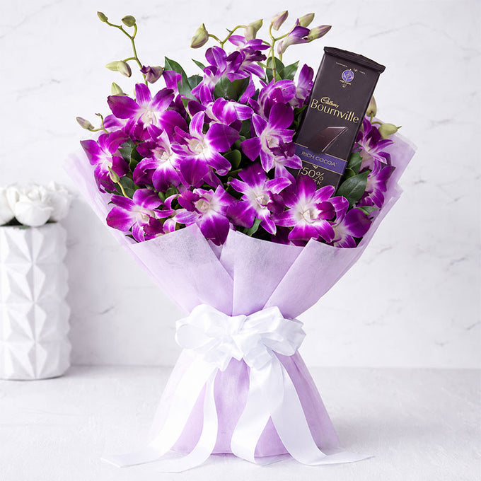Bouquet of Orchids with Cadbury Bournville - Birthday Gift in Kalyani