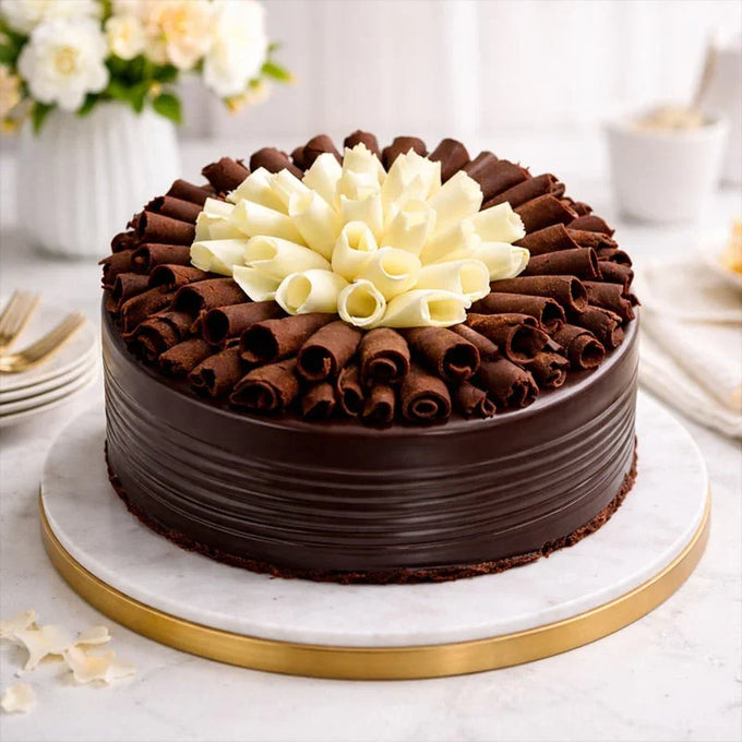 Chocolate Roll Cake 1 KG with Decorative Chocolate Curls - Cake Delivery in GiftsGhaziabad