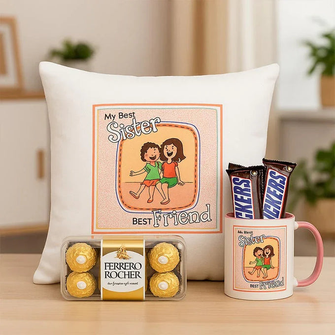 Light Pink Sister Pillow & Pink Mug Gift Set | OyeGifts