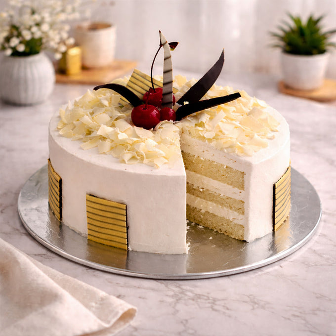 Pineapple Cream Cake with Chocolate & Cherry Topping - Cake Delivery in Kalyani