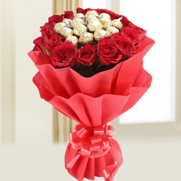 15 Red Roses with 16 Ferrero Rocher Bouquet