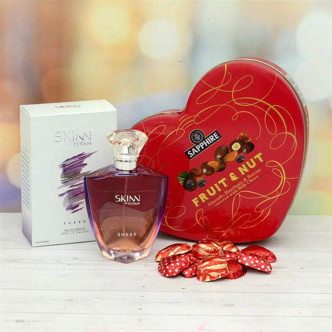 Heart Shape Fruit & Nut Chocolate with Titan Skinn Sheer Perfume