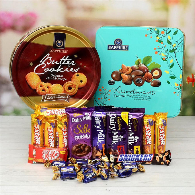 Sapphire Cookies & Assorted Chocolates Hamper | OyeGifts