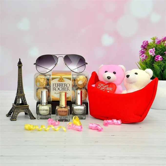 Ferrero Rocher & Nail Lacquer Gift Hamper with Couple in Boat