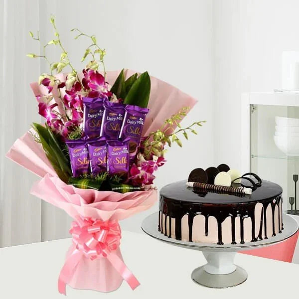 Butterscotch Cake & Purple Orchids Gifts | OyeGifts