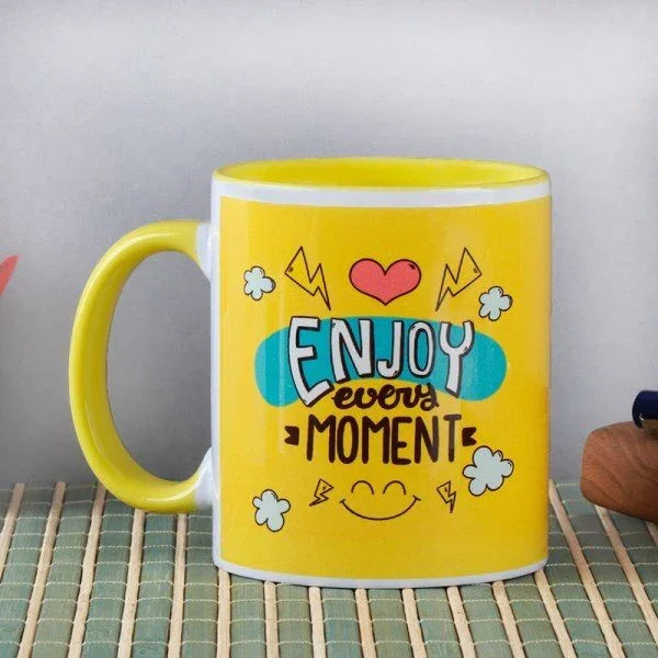 Printed Yellow Handle Ceramic Mug 350 ml | OyeGifts