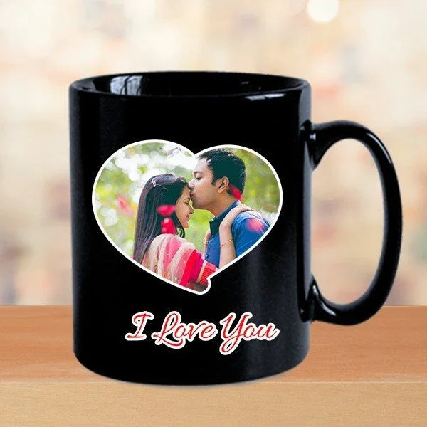 Heart Photo Black Ceramic Mug 3x4 Inch