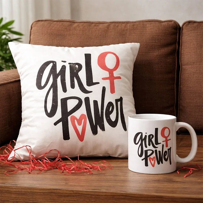 Girl Power Printed Cushion & Ceramic Mug Gift Set