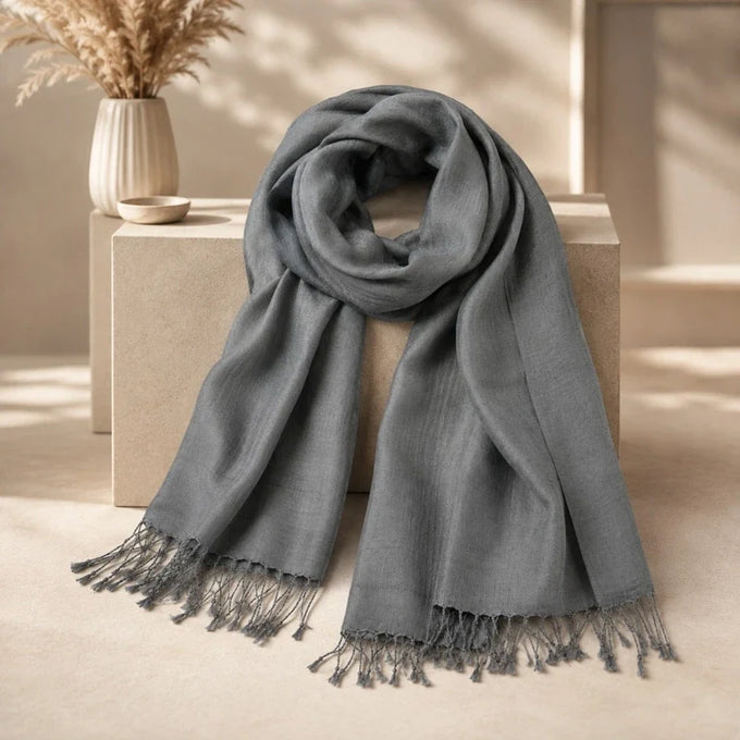 Grey Raw Silk Stole 72 X 72 Inches