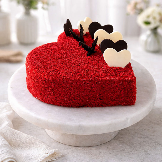 Half Kg Heart Shape Red Velvet Cream Cheese Cake - Cake Delivery in Kalyani
