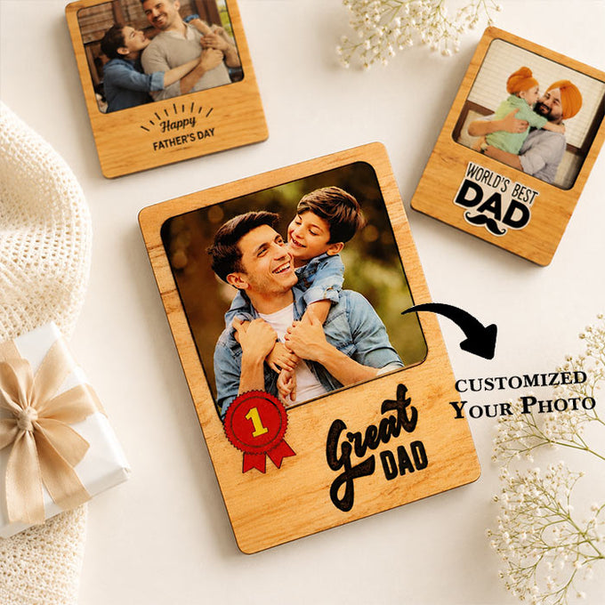 Father's Day Personalized “World’s Best Dad” Wooden Photo Magnet - Personalized Gift in GiftsGhaziabad
