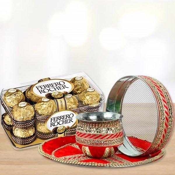 Designer Karwa Chauth Thali Set with Ferrero Rocher Chocolates