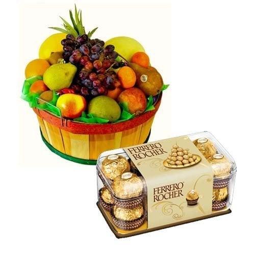 Fresh Fruits Basket 2 Kg with 16 Pcs Ferrero Rocher Chocolates - Flower Delivery in GiftsGhaziabad