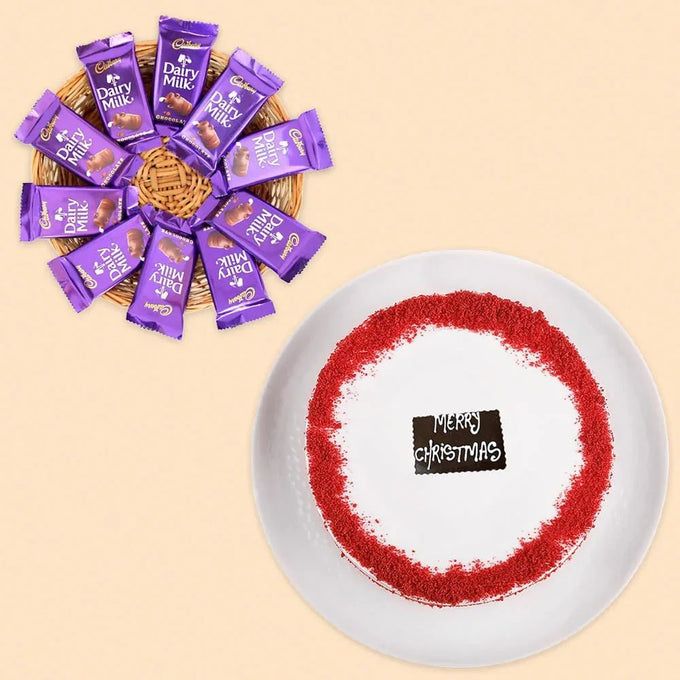 Red Velvet With 10 Dairy Milk - Cake Delivery in GiftsGhaziabad