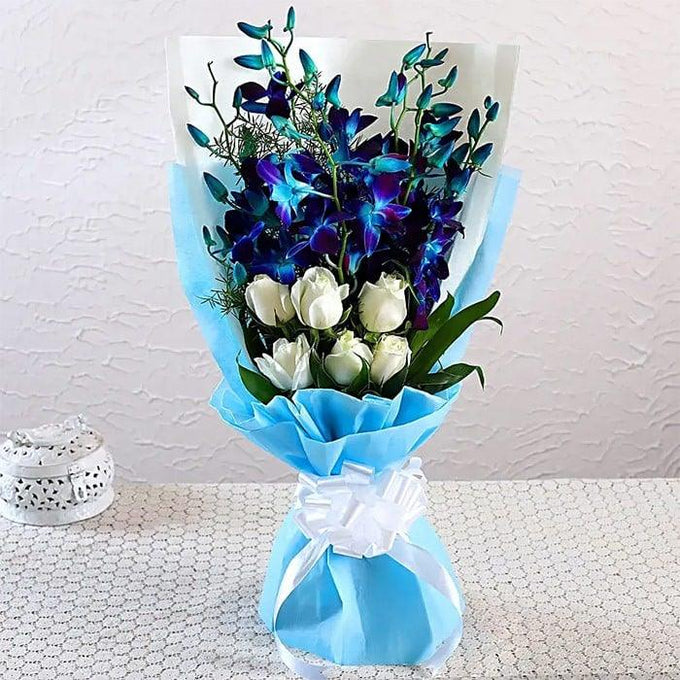 White Rose & Purple Orchid Bouquet Arrangement