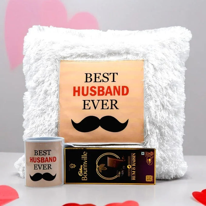 Best Husband Ever Mug, Cushion & Bournville Chocolate Gift Combo