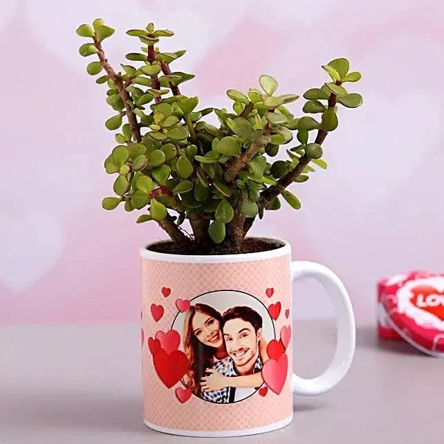 Personalized Photo Mug with Jade Plant