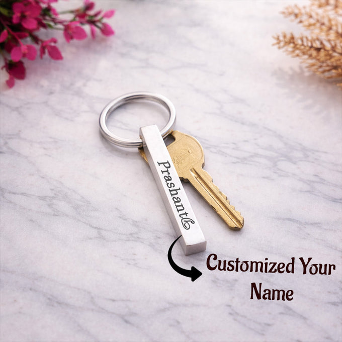 Personalized Engraved Metal Bar Keychain – Custom Name Key Ring - Birthday Gift in Delhi