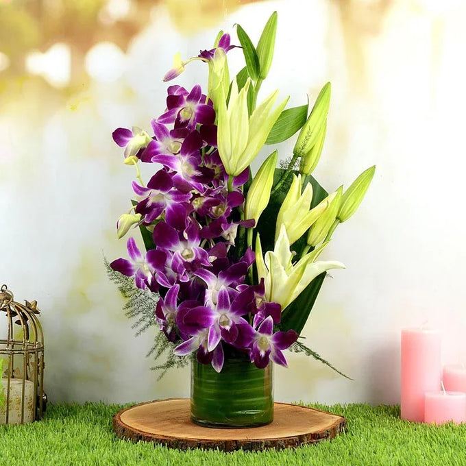 Orchids & Lilies in Vase - Flower Delivery in GiftsGhaziabad