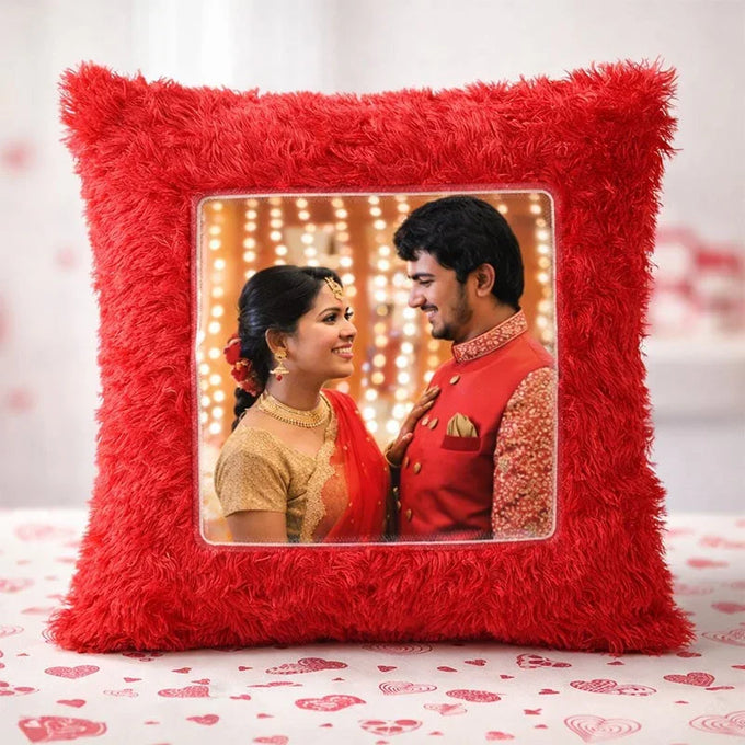 Red Fur Personalized Photo Cushion
