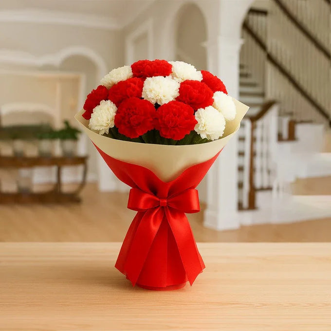 Mixed Roses & Asiatic Lilies Bouquet with Yellow Wrapping - Flower Delivery in GiftsGhaziabad