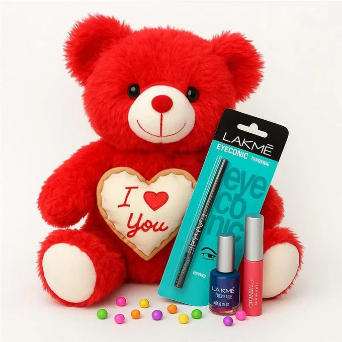Lakme Cosmetics Gift Set with 12 Inch Teddy | OyeGifts