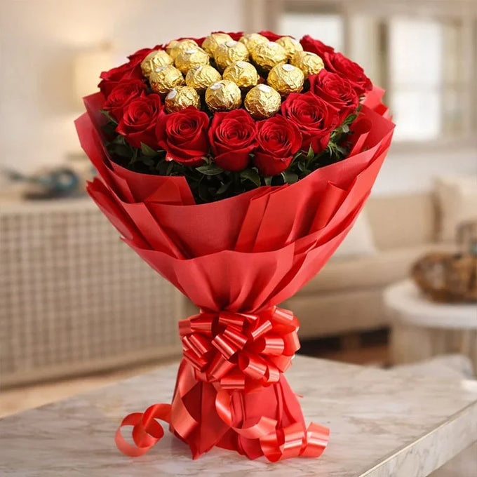 48 Roses & 48 Ferrero Rocher Chocolate Bouquet - Flower Delivery in GiftsGhaziabad