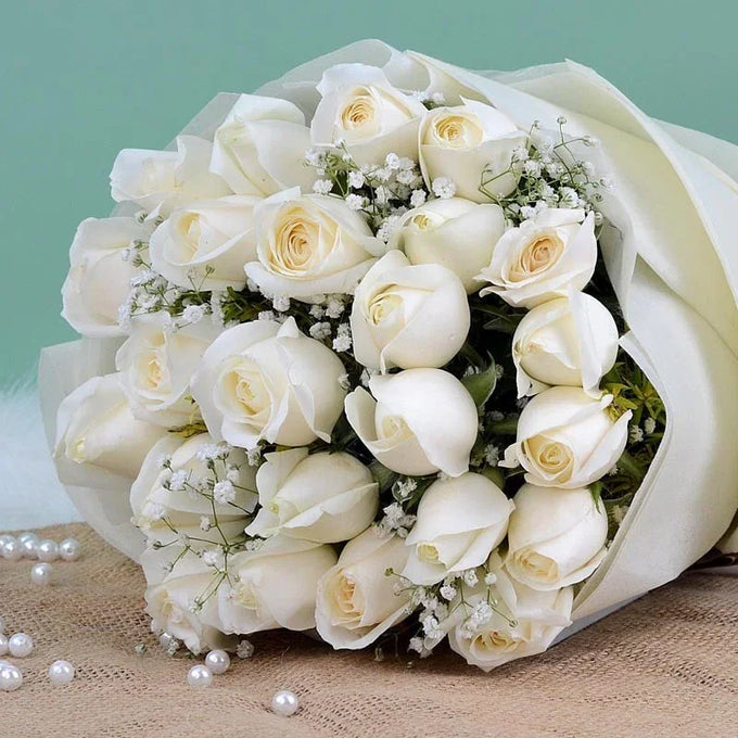 Serene White Roses Bouquet - Flower Delivery in GiftsGhaziabad