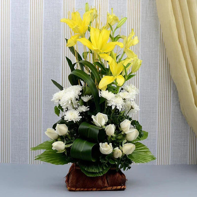 White and Yellow Arrangement - Flower Delivery in GiftsGhaziabad