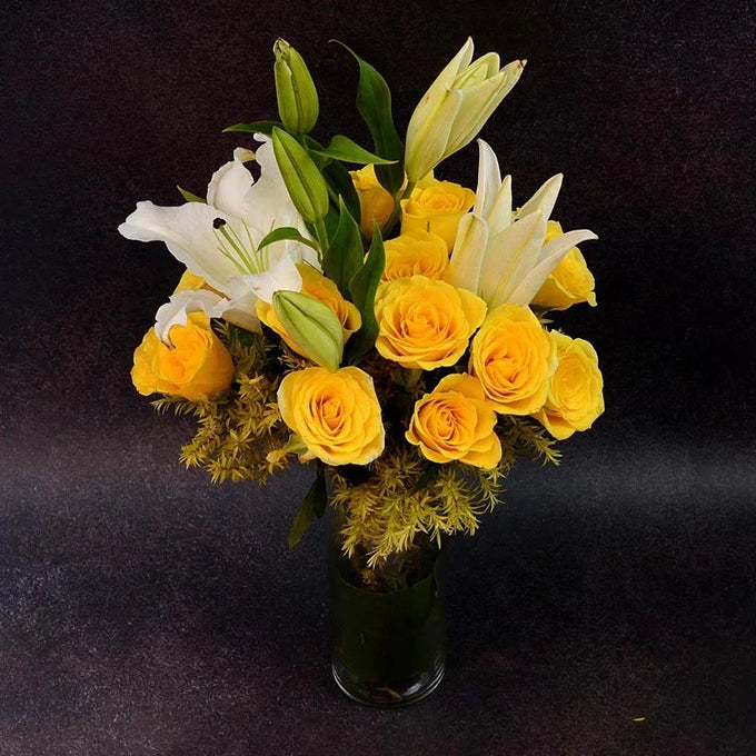 Roses, Lilies in a Vase - Flower Delivery in GiftsGhaziabad